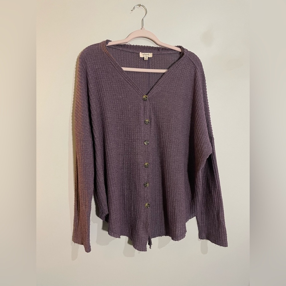 Umgee Purple Textured Long Sleeve Button Down Top Cardigan